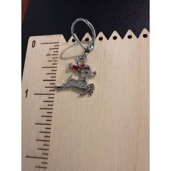 Rhinestone Reindeer Dangle Earrings Festive Leverback Holiday Jewelry - Picture 4 of 4